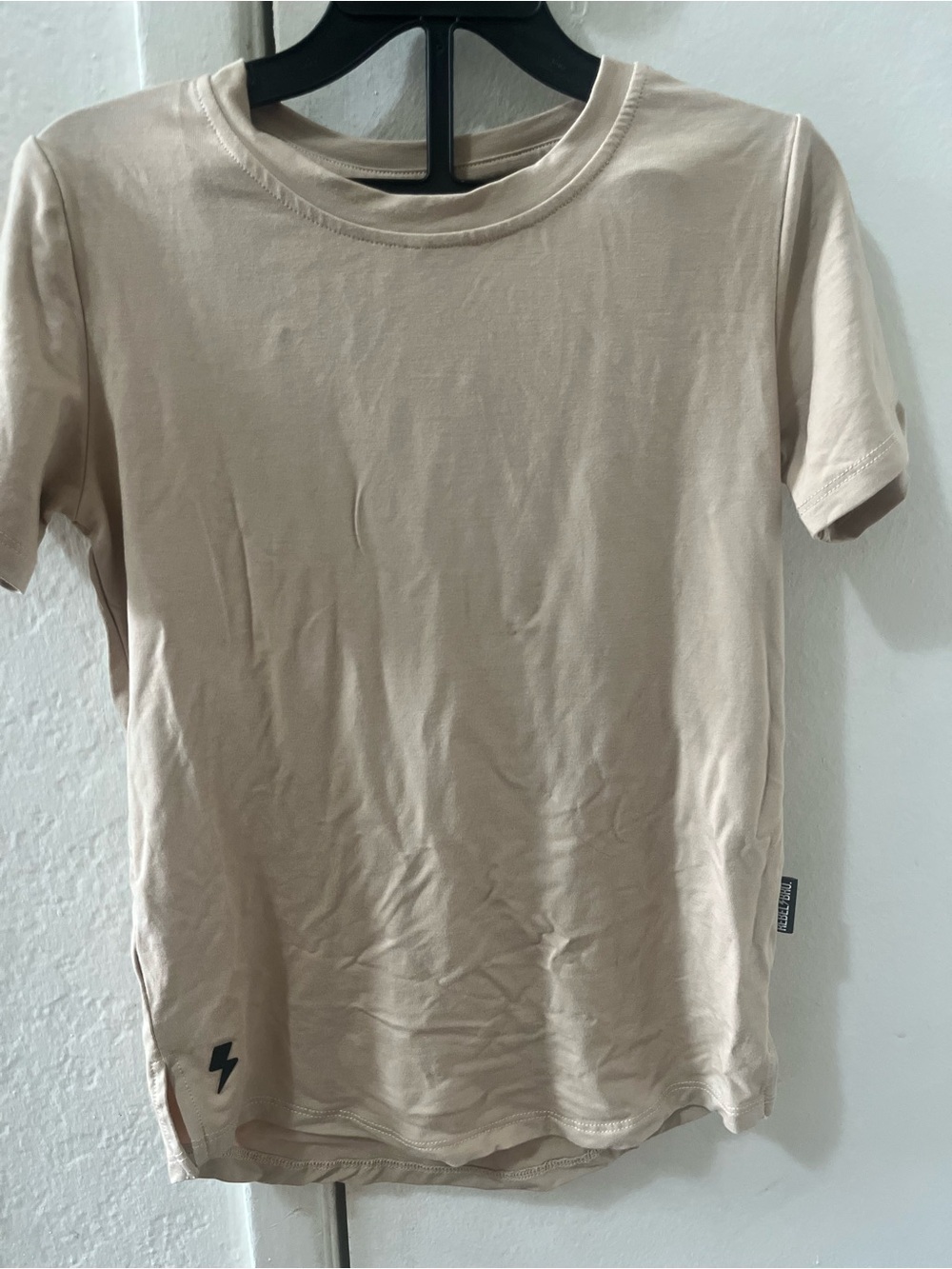 Little Boys Beige Short Sleeve Crew Neck Tee with Lightning Detail